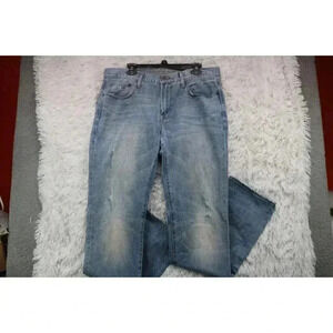 Men's American Eagle Blue Denim Jeans-Straight Slim-34 x 36-Distressed